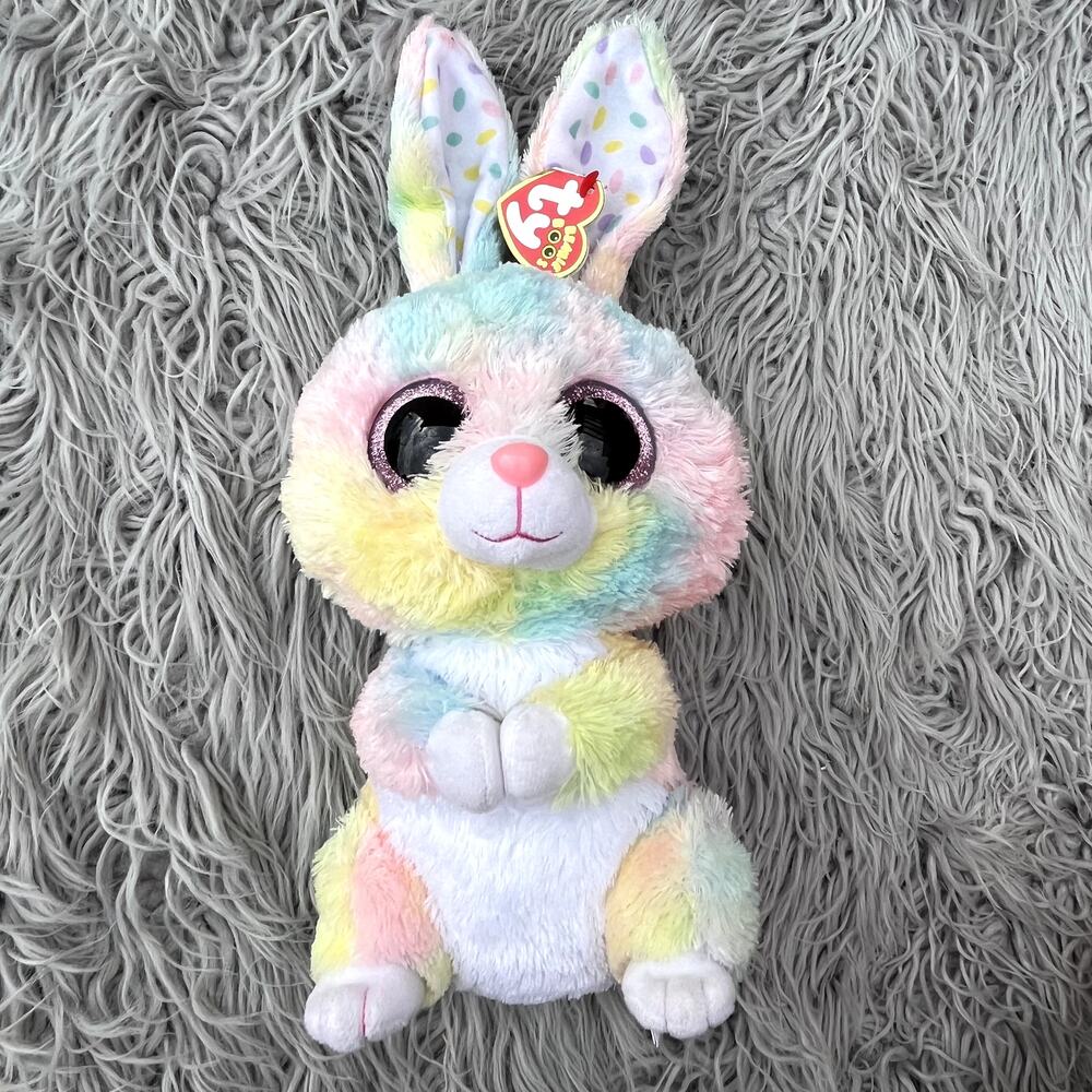 Ty Beanie Boo's Collection Bubby Bunny Pastel Tysilk Rabbit Sparkly Eyes 9" Baby